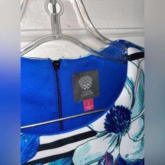 VINCE CAMUTO Women’s Blue Floral & Striped Midi Dress - Size 2 - Picture 3 of 6